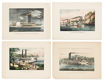 CURRIER & IVES. Group of 7 small folio hand-colored lithographed scenes on the Mississippi River.                                                